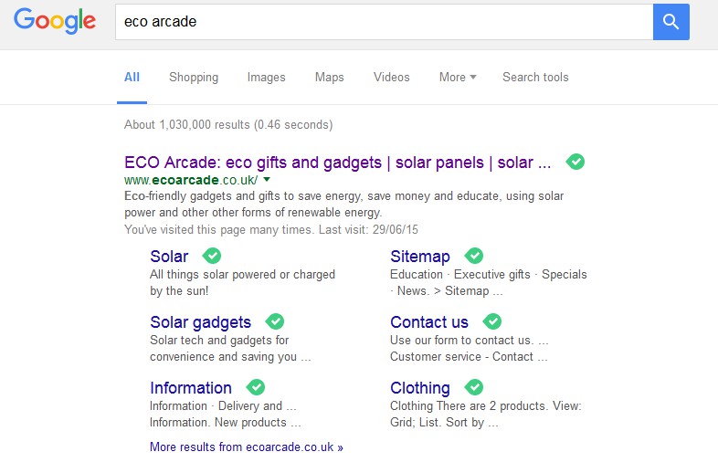 Google sitelinks eco arcade