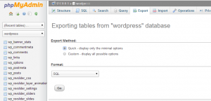 Moving WordPress websites to a new web host export the My SQL database