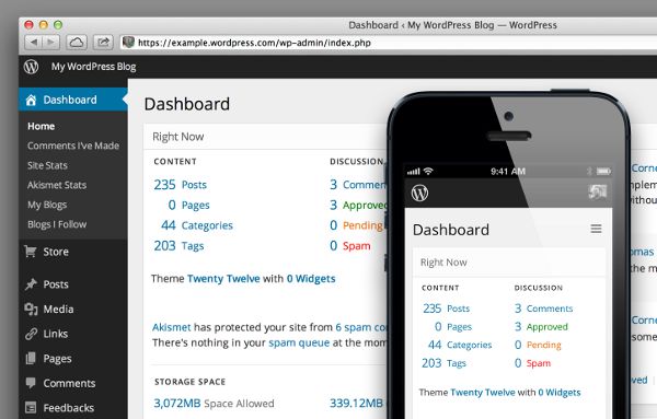 WordPress dashboard