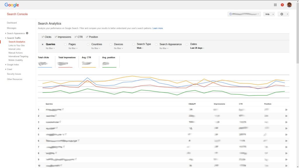 Search console additional options