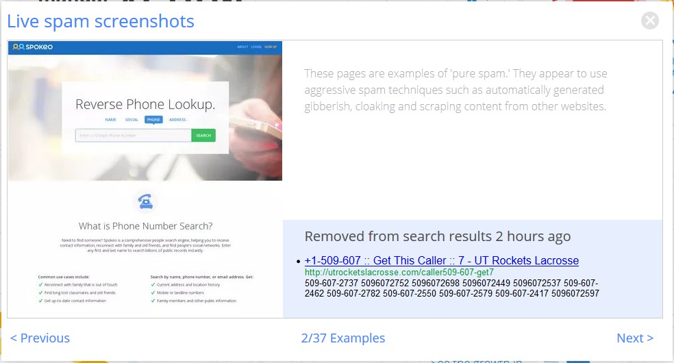 Google spam example