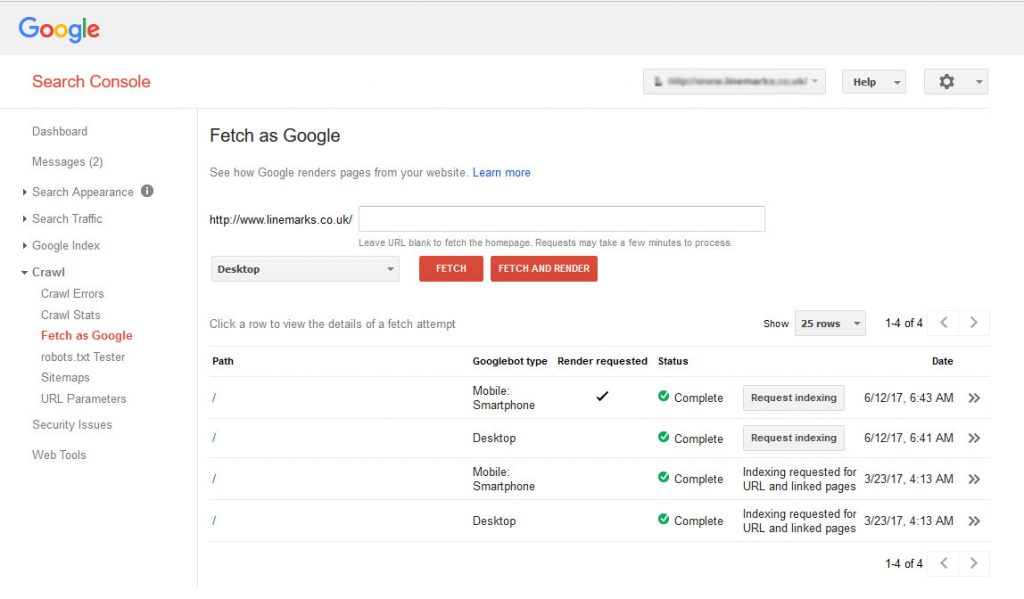 Fetch as Google request indexing