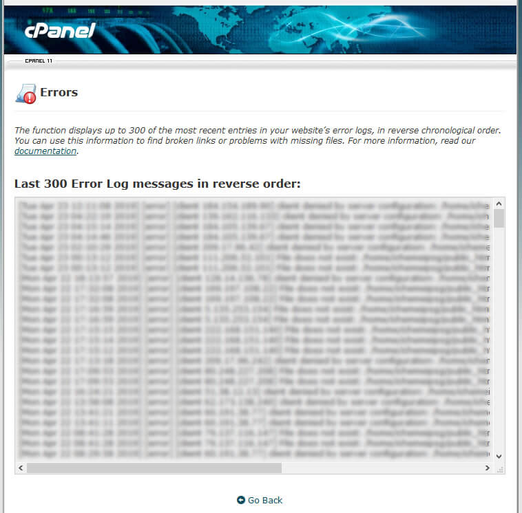 cPanel error log