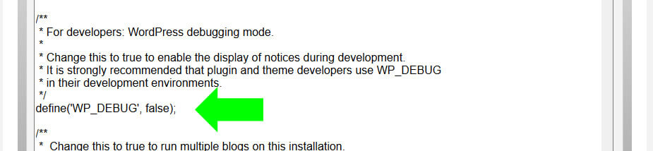Edit wp-config.php debug line
