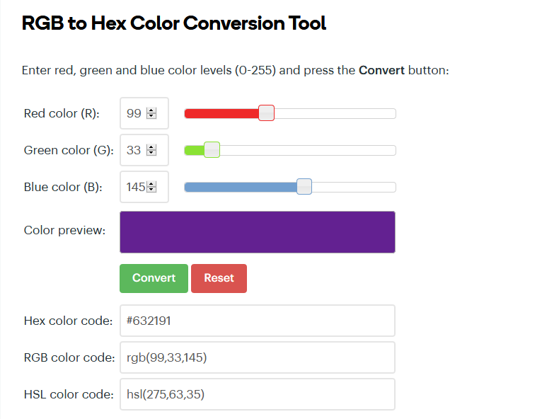 RGB to Hex online onverter tool